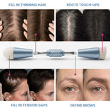 Introducing the PrimePrometics™ 4-in-1 Hairline Powder Brush—a dual-ended beauty tool with cruelty-free bristles designed for filling thinning hair, touching up roots, concealing tension gaps, and defining brows. As demonstrated in detailed before-and-after close-up photos, this versatile applicator ensures precise application and flawless results.