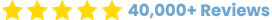 Five yellow stars next to the text 40,000+ Reviews in bold blue font on a light background, indicating a high rating based on many reviews.