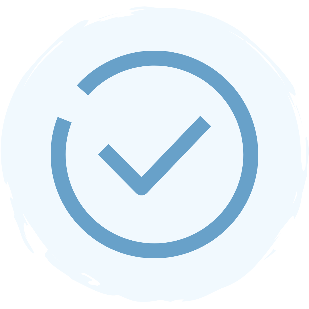 A light blue check mark inside a broken circle on a light background, symbolizing completion or approval.