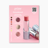 A PrimePrometics™ ad displays the PrimeWand Discovery Set in pink and silver tubes on a pink background, with shade swatches, blendable makeup info, and a QR code at the top right.