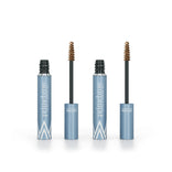 Two upright tubes of PrimePrometics™ 2pcs PrimeBrow Tinted Gel with spiral wands out display gel on brushes. Light blue tubes with white text sit on a white background, ideal for flawless gray eyebrow coverage.