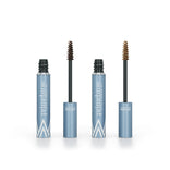 Two open tubes of PrimePrometics™ 2pcs PrimeBrow Tinted Gel in light blue packaging, each with a different brush and shade—dark brown and medium brown—ideal for shaping and covering gray eyebrows.