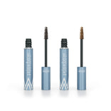 Two blue tubes of PrimePrometics™ 2pcs PrimeBrow Tinted Gel with wands out show dark brown and medium brown shades, ideal for shaping and covering gray brows, displayed on a white background.