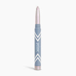 A silver and blue makeup stick with a twist-up creamy tip, labeled PrimePrometics™, stands upright on a white background—this illuminating eyeshadow, PrimeEyes Eye Brightener, is specially designed to create an instant eye lift effect, making it the ideal eyeshadow for women over 50.