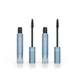 Two open tubes of PrimePrometics™ 2pcs PrimeBrow Tinted Gel in light blue packaging, each with a different shade on the applicator brushes—ideal for shaping and covering gray brows—standing upright on a white background.
