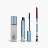The Prime Heroes Set by PrimePrometics™ features three blue and silver products—a color changing foundation, a PrimeLash mascara with exposed wand, and a retractable eyeliner—displayed on a white background.