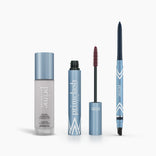 The PrimePrometics™ Prime Heroes Set, featuring three blue and silver makeup products, is displayed upright in a row on a white background.