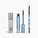 The PrimePrometics™ Prime Heroes Set includes a Color Changing Foundation, PrimeLash Mascara with wand, and a PrimeEyes Glide eyeliner pencil—all in coordinated light blue packaging with white accents.