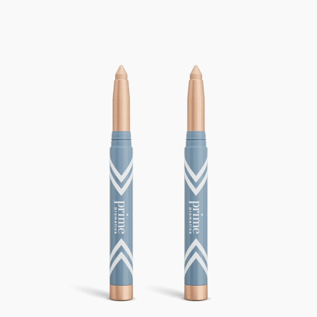 Two blue and gold PrimePrometics™ 2pcs PrimeEyes Eye Brightener sticks stand upright side by side on a white background, their pointed tips designed for precise and effortless eye brightening.