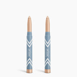 Two blue and gold PrimePrometics™ 2pcs PrimeEyes Eye Brightener sticks stand upright side by side on a white background, their pointed tips designed for precise and effortless eye brightening.