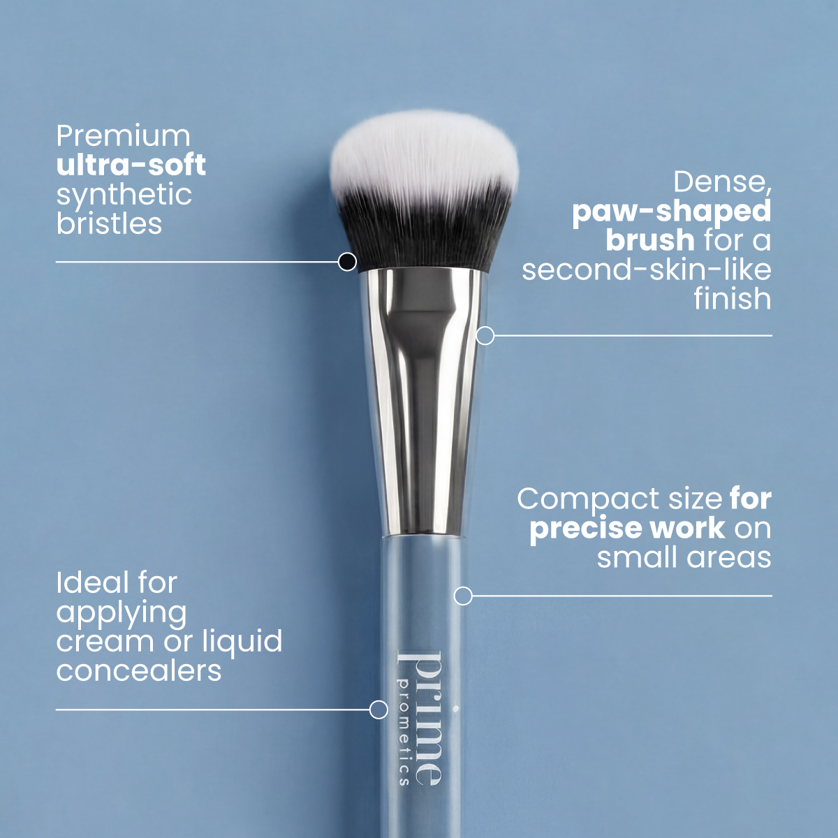 PrimeSkin Concealer Brush with paw-shaped, ultra-dense vegan bristles for seamless coverage on mature skin