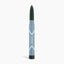 A retractable dark green PrimeEyes Eyeshadow Matte crayon by PrimePrometics™, with a light blue and white body, is displayed upright on a white background.
