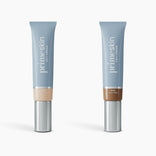 Two blue tubes of 2pcs PrimeSkin CC+ Cream by PrimePrometics™ stand upright, labeled Fair and Rich. This lightweight foundation for women over 50 blurs pores and comes in 1 fl oz (30 ml) sizes with sleek silver caps against a white background.