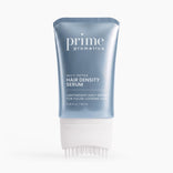 A blue and white tube of PrimePrometics™ Multi-Peptide Hair Density Serum with an applicator comb, labeled as a lightweight daily serum for fuller-looking hair, 150 mL size.