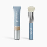 The Flawless Finish Bundle by PrimePrometics™ features a blue tube of CC+ Cream and a matching silver-handled foundation brush, displayed side by side on a white background.