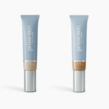 Two tubes of PrimePrometics™ 2pcs PrimeSkin CC+ Cream (1 fl oz/30ml each)—a lightweight foundation that blurs pores—are shown on a white background. The blue tubes with silver caps are labeled “Light” (left) and “Tan Rich” (right).