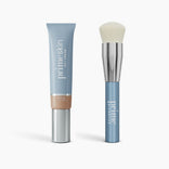 A PrimePrometics™ Flawless Finish Bundle, featuring CC+ Cream in medium and a blue-handled Foundation Brush with soft, rounded bristles, is displayed on a white background.