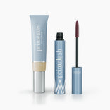 The Effortless Beauty Bundle by PrimePrometics™ features three light blue packaged cosmetics—CC+ Cream, an opened PrimeLash Mascara, and its matching wand with a dark red brush—displayed on a clean white background.