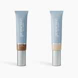 Two light blue tubes of PrimePrometics™ 2pcs PrimeSkin CC+ Cream (1 fl oz/30 ml each) are shown—one in Rich (darker shade) and one in Ivory (lighter shade); both offer lightweight pore-blurring coverage.
