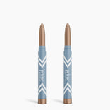 Two PrimePrometics™ 2pcs PrimeEyes Eye Brightener sticks stand upright in blue and white tubes labeled "prime promenade" against a white background, perfect for adding a dazzling metallic gold touch to your eyes.