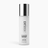 Eine zylindrische Prep-Set-Refresh Luminous Skin Mist-Sprühflasche mit silbernem Verschluss und mattiertem Glasunterteil.